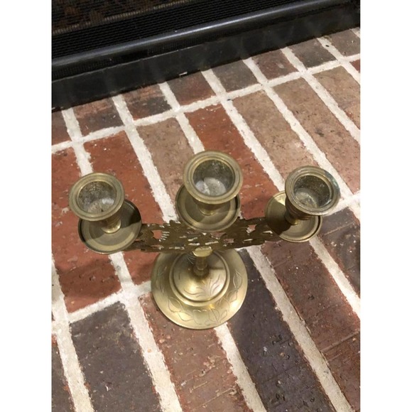 Vintage gold ornate brass candelabra for 3 candlestick holders 8 inches tall - Picture 3 of 9